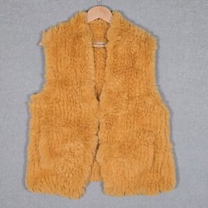 JAYLEY Women's Mustard Yellow Real Rabbit Fur Cinch Clasp Vest Large